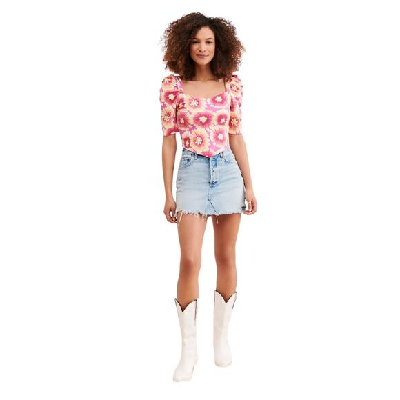 NWT! Free People Give Me More Floral Half Sleeve Crop Top - Size XS - Picture 3 of 9